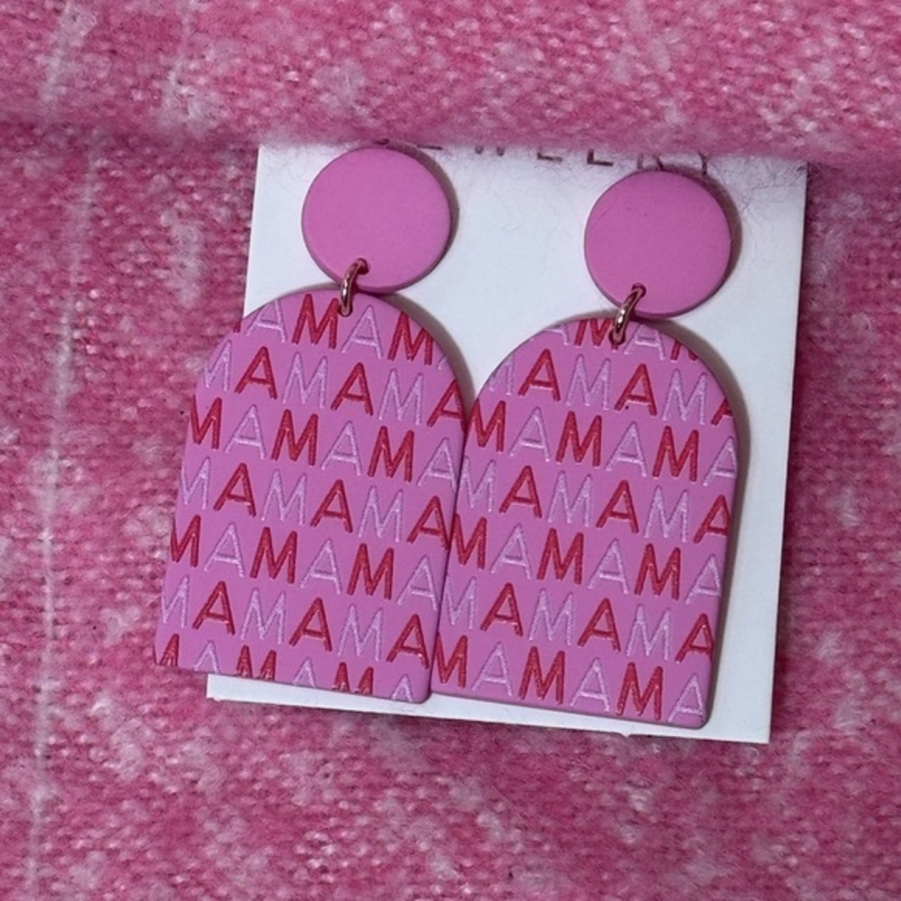 Trendy Pink and Red 'MAMA' Earrings